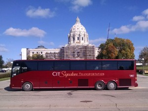 Motorcoach Group Transportation Service Parked in Des Moines, Iowa